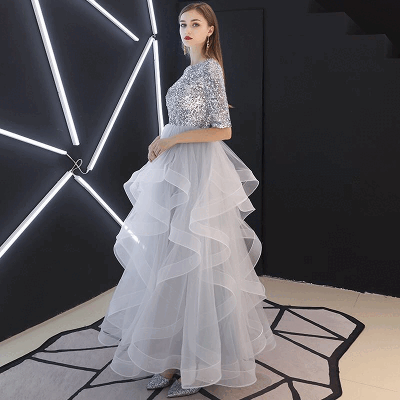 aneta Aラインドレス グレー XS S M L XL XXL XXXL 即日発送 即納 結婚式 パーティードレス 体型カバー 小柄 ゆったり マタニティ ブラジャー 20代 30代 40代 50代 ブランド ワンピース シャンパン 夏 持ち運び
