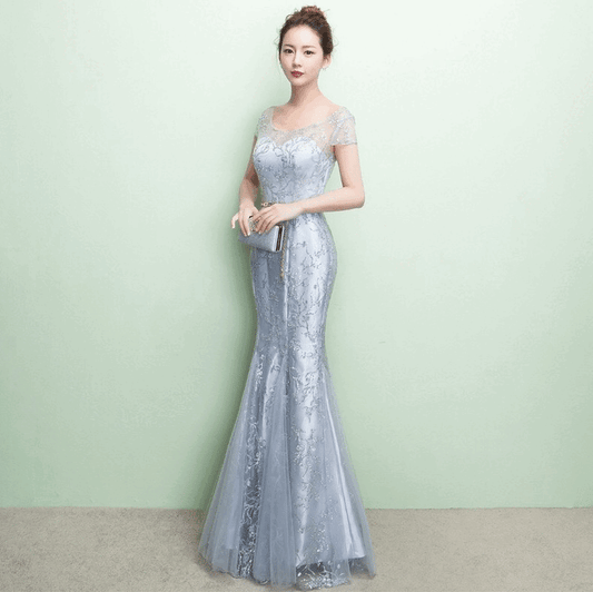 Michaela(着丈 サイズオーダー可能) マーメイドドレス オーダーメイド ロングドレス ノースリーブドレス グレードレス シルバー ビジュー スパンコール チュール 上質素材 体型補整 美シルエット ホテル大階段 シャンデリア光 気品 色気 大人女性 ラグジュアリー フォーマル 結婚式 演奏会 パーティー 特別な夜(シルバー)XS S M L XL XXL XXXL