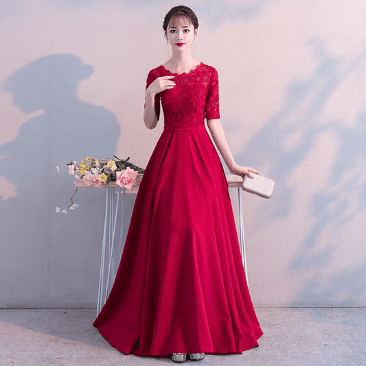 abiga Aラインドレス レッド ロング ミディアム S M L XL XXL 即日発送 即納 結婚式 パーティードレス 体型カバー 小柄 ゆったり マタニティ ブラジャー 20代 30代 40代 50代 ブランド ワンピース シャンパン 夏 持ち運び