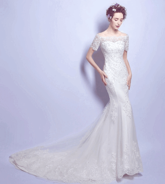 elenore (着丈 サイズオーダー可能) オーダーメイド ロングドレス マーメイドドレス ホワイトドレス レースドレス ラグジュアリー フォーマル 高級素材 フィットアンドフレア 曲線美 体型補整 優雅 大人の余裕 ナチュラルライティング 正統派 結婚式 披露宴 演奏会 二次会 パーティー 高級感 特別な一日 日本人女性 (ホワイト)XS S M L XL XXL XXXL