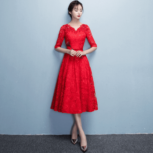 fausta Aラインドレス レッド S M L XL XXL 即日発送 即納 結婚式 パーティードレス 体型カバー 小柄  ゆったり マタニティ ブラジャー 20代 30代 40代 50代 ブランド ワンピース シャンパン 夏 持ち運び