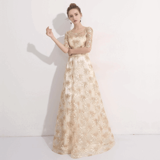 gulielma Aラインドレス ゴールド S M L XL XXL 即日発送 即納 結婚式 パーティードレス 体型カバー 小柄 ゆったり マタニティ ブラジャー 20代 30代 40代 50代 ブランド ワンピース シャンパン 夏 持ち運び