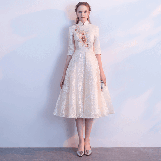 immi Aラインドレス (着丈 サイズオーダー可能) オーダーメイド ピンク ミモレ丈ドレス チュール レース ビジュー ノースリーブ 透明感 軽やか 可憐 清楚 上品 日本人女性 ナチュラルフィット 美シルエット 昼下がりの光 ホテルラウンジ ガーデンパーティー 記念日 フォーマル ラグジュアリー (アプリコット)XS S M L XL XXL XXXL