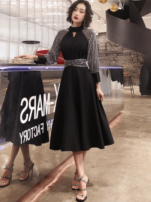 aune Aラインドレス ミディアム ブラック XS S M L XL XXL 結婚式 大きいサイズ 演奏会 パーティードレス ロングドレス お呼ばれ ドレス ワンピース 二次会 発表会 母親 フォーマルドレス 袖あり フォーマル パーティー 披露宴 同窓会 アフタヌーン ドレス ママ ドレス ミセス 七分袖 洋装 長袖 マザーズ ドレス 演奏会用 ドレス レディース Aライン