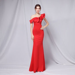 アルカドレス(ARUKA DRESS) Koechlin オーダーメイド(着丈・サイズ可) レッド オフショルダー ロングドレス 袖ありレース 結婚式/披露宴/二次会 パーティードレス 体型カバー 大きいサイズ 写真映え 主役級オーラ （レッド）XS S M L XL XXL XXXL