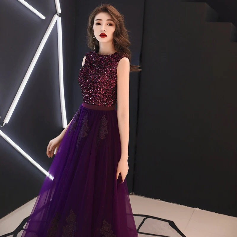 アルカドレス(ARUKA DRESS) a1401a オーダーメイド(着丈・サイズ可) グラデーション チュール ビジュー ハイネック ロングドレス 結婚式/演奏会 パーティー 高級感 写真映え 体型カバー 大きいサイズ （パープル）XS S M L XL XXL XXXL