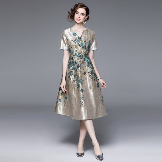 3-kfk3Aラインドレス オーダーメイド (着丈 サイズオーダー可能) ミモレ丈ドレス 五分袖ドレス 刺繍ドレス 体型補整 パーティードレス 結婚式 ワンピース ロング丈 袖あり レース 体型カバー お呼ばれ 二次会 披露宴 20代 30代 40代 大きいサイズ シャンパンゴールド 高級感 気品 クラシカル フォーマルドレス ホテルパーティー 母親ドレス ラグジュアリー 大人の余裕 刺繍上品 セレモニー対応 XS S M L XL XXL XXXL（シャンパン）