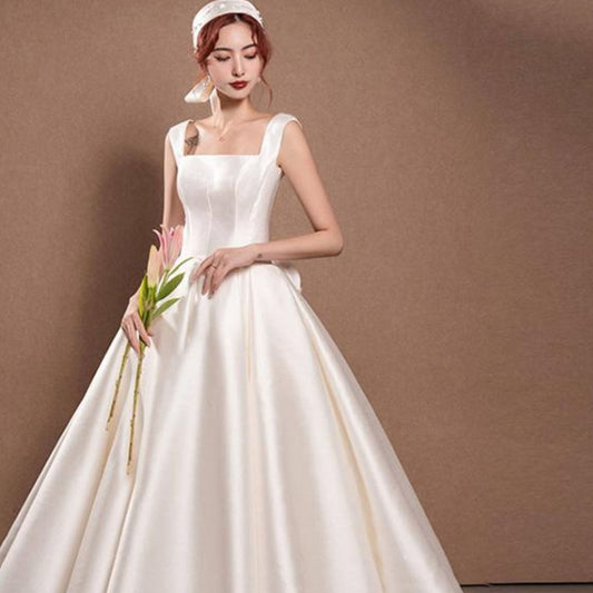 アルカドレス(ARUKA DRESS) 3-5635red オーダーメイド(着丈・サイズ可) Aラインロング サテン スクエアネック ノースリーブ 結婚式/披露宴/二次会 お呼ばれ パーティー 体型補整 大きいサイズ ウェディング対応 （ホワイト）XS S M L XL XXL XXXL
