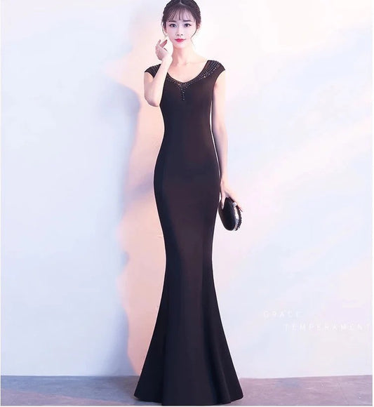 miant マーメイドドレス (着丈 サイズオーダー可能) オーダーメイド ロングドレス ブラックドレス 美シルエット スリムライン 上質素材 体型補整 高級感 ホテルディナー 大人エレガント 日本人女性向け フォーマル （ブラック）