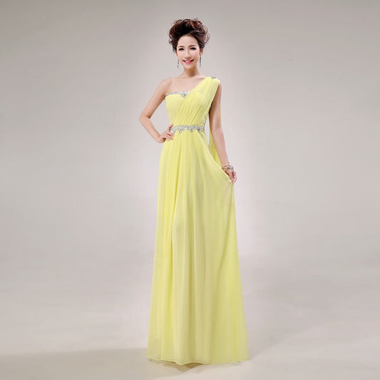 9032 ロングドレス (着丈 サイズオーダー可能) オーダーメイド ワンショルダードレス シフォンドレス マゼンタドレス ケープ付きドレス Aラインドレス 体型補整 美シルエット 高級感 上質素材 特別な夜 ホテルラウンジ （イエロー）