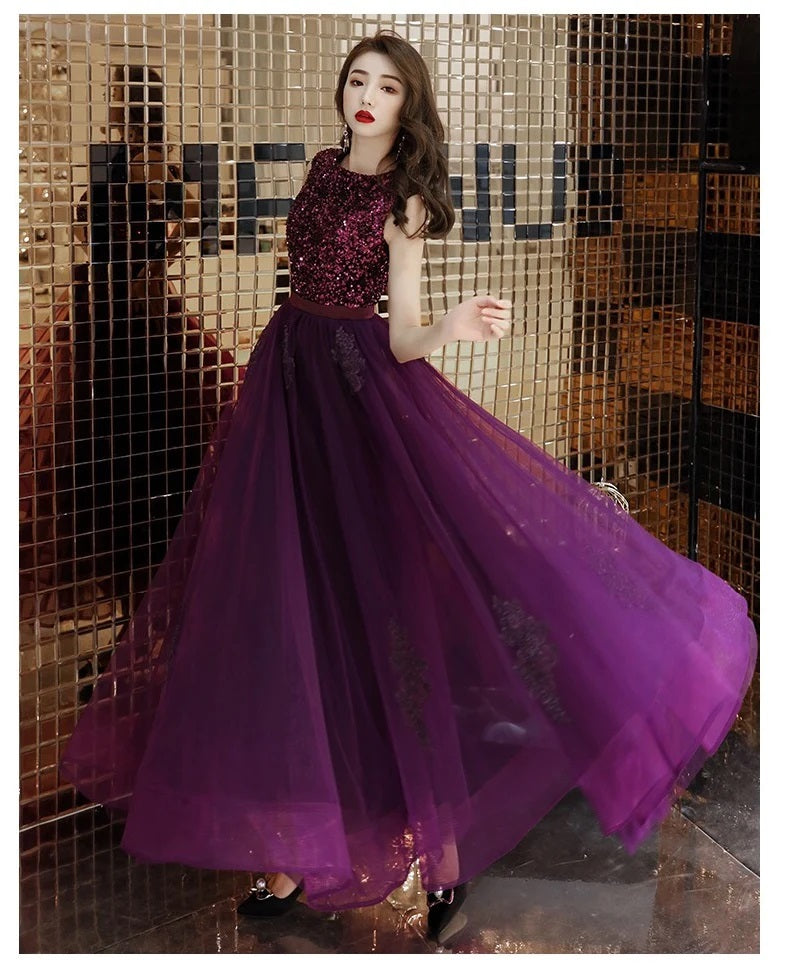 アルカドレス(ARUKA DRESS) a1401a オーダーメイド(着丈・サイズ可) グラデーション チュール ビジュー ハイネック ロングドレス 結婚式/演奏会 パーティー 高級感 写真映え 体型カバー 大きいサイズ （パープル）XS S M L XL XXL XXXL