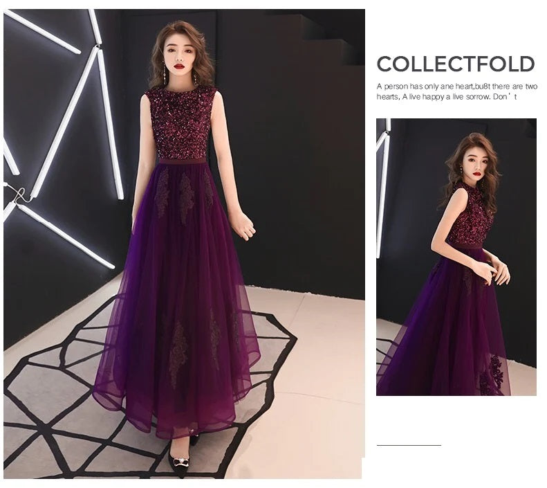 アルカドレス(ARUKA DRESS) a1401a オーダーメイド(着丈・サイズ可) グラデーション チュール ビジュー ハイネック ロングドレス 結婚式/演奏会 パーティー 高級感 写真映え 体型カバー 大きいサイズ （パープル）XS S M L XL XXL XXXL