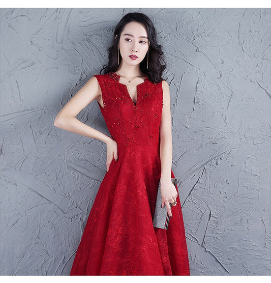 n1008 Aラインドレス (着丈 サイズオーダー可能) オーダーメイド ロングドレス ノースリーブドレス ネイビードレス 上質素材 体型補整 美シルエット 気品漂う クラシカルエレガンス 大人上品 フォーマルドレス ホテルディナー 透明感 （レッド）