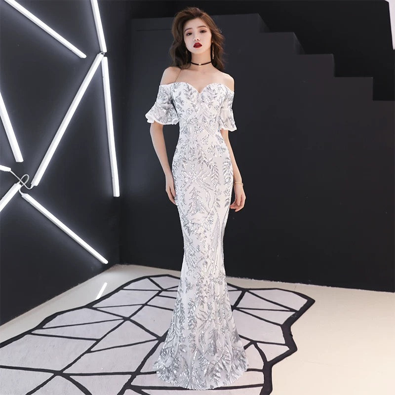 #dgff オフショルダードレス (着丈 サイズオーダー可能) オーダーメイド マーメイドドレス ロングドレス 刺繍ドレス ビジュードレス 上質素材 高級感 美シルエット 透明感 体型補整 大人上品 静かな華やぎ ホテルディナー 特別な夜 日本人女性 プレミアム フォーマル ラグジュアリー パーティー エレガント セレモニー （ゴールド）