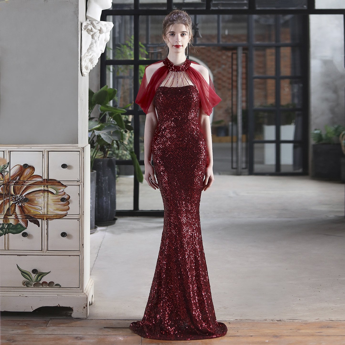 3-jfjfu8 (着丈 サイズオーダー可能) オーダーメイド マーメイドドレス ロングドレス ノースリーブドレス ビジュードレス フォーマルドレス 上質素材 繊細スパンコール シャンデリア光 クラシックホテル 大階段演出 曲線美 体型補整 気品 透明感 大人女性 正装 結婚式 演奏会 晩餐会 パーティー 高級感 日本人女性向け （ピンク）XS S M L XL XXL XXXL