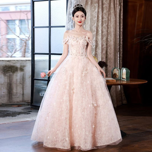 Miguel プリンセスライン オーダーメイド 着丈 サイズオーダー可能 ロングドレス ピンクドレス ノースリーブドレス チュールレイヤー パーティードレス 結婚式 ワンピース ロング丈 袖あり レース 体型カバー お呼ばれ 二次会 披露宴 20代 30代 40代 大きいサイズ 花柄刺繍 ビジュー装飾 背中ファスナー 写真映え ホテルディナー 誕生日会 演奏会 ナイトパーティー レッドカーペット 幻想的 静かな美しさ 夢のような瞬間 都会的な気品（ピンク）XS S M L XL XXL XXXL