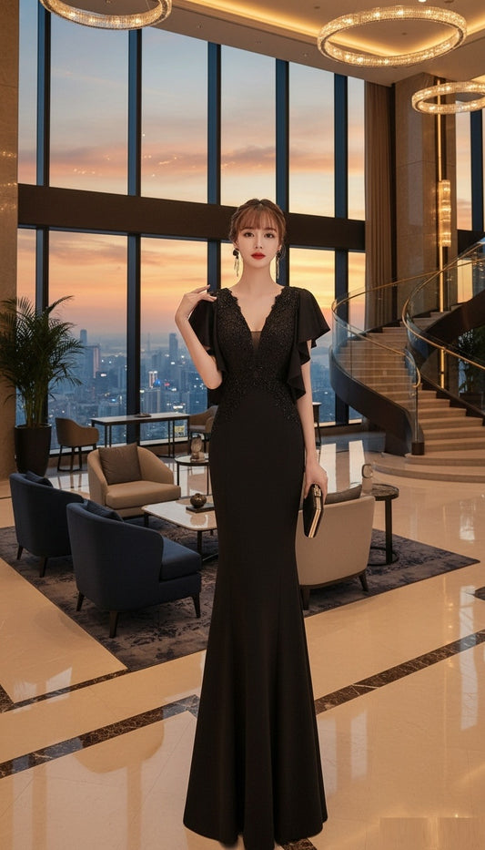 maraisblack (着丈 サイズオーダー可能)ロングドレス イブニングドレス カラードレス ブライズメイド   マーメイドドレス ステージドレス お急ぎ 演奏会 大きいサイズ 結婚式二次会  お呼ばれ 結婚式 発表会 ロング丈 即日発送 上品  ピアノ発表会