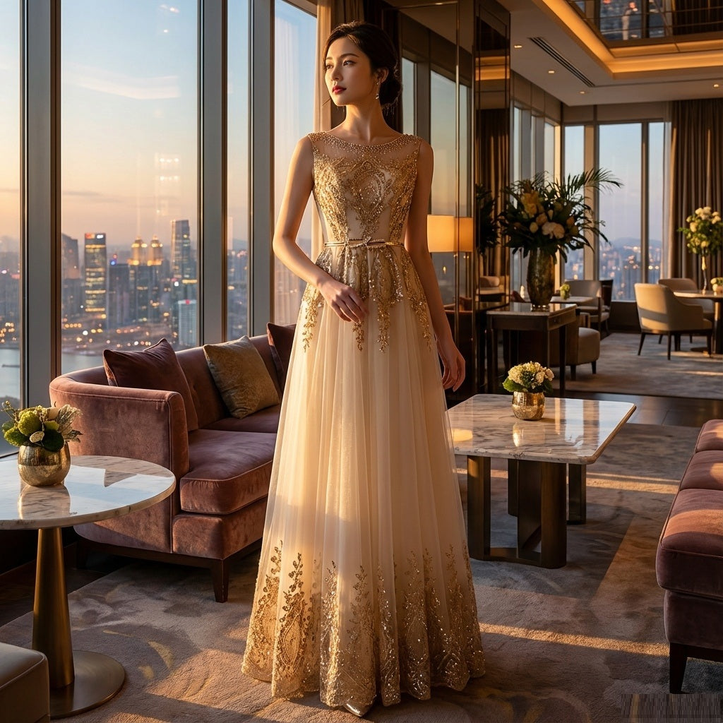 アルカドレス(ARUKA DRESS) alyssa オーダーメイド バイカラーロングドレス ドットチュール チュールドレス 袖あり 体型カバー 大きいサイズ 結婚式/披露宴/二次会 お呼ばれ パーティー 上品 透明感 花モチーフ ネイビー （ネイビー）XS S M L XL XXL XXXL main image 1