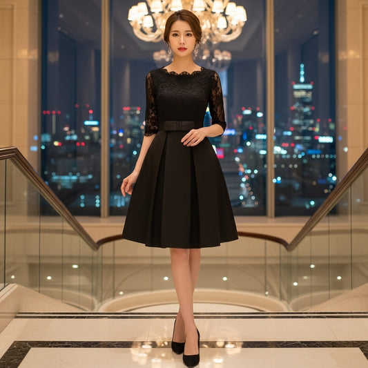 即納ドレス あす楽 drahuse Aラインドレス ブラック XS S M L XL XXL XXXL 4XL 5XL 6XL 即日発送 明日 届く　結婚式 大きいサイズ 演奏会 パーティードレス ロングドレス お呼ばれ ドレス ワンピース 二次会 発表会 母親 フォーマルドレス 袖あり フォーマル パーティー 披露宴 同窓会 アフタヌーン ドレス ママ ドレス ミセス 七分袖 洋装 長袖 マザーズ ドレス 演奏会用 ドレス レディース Aライン