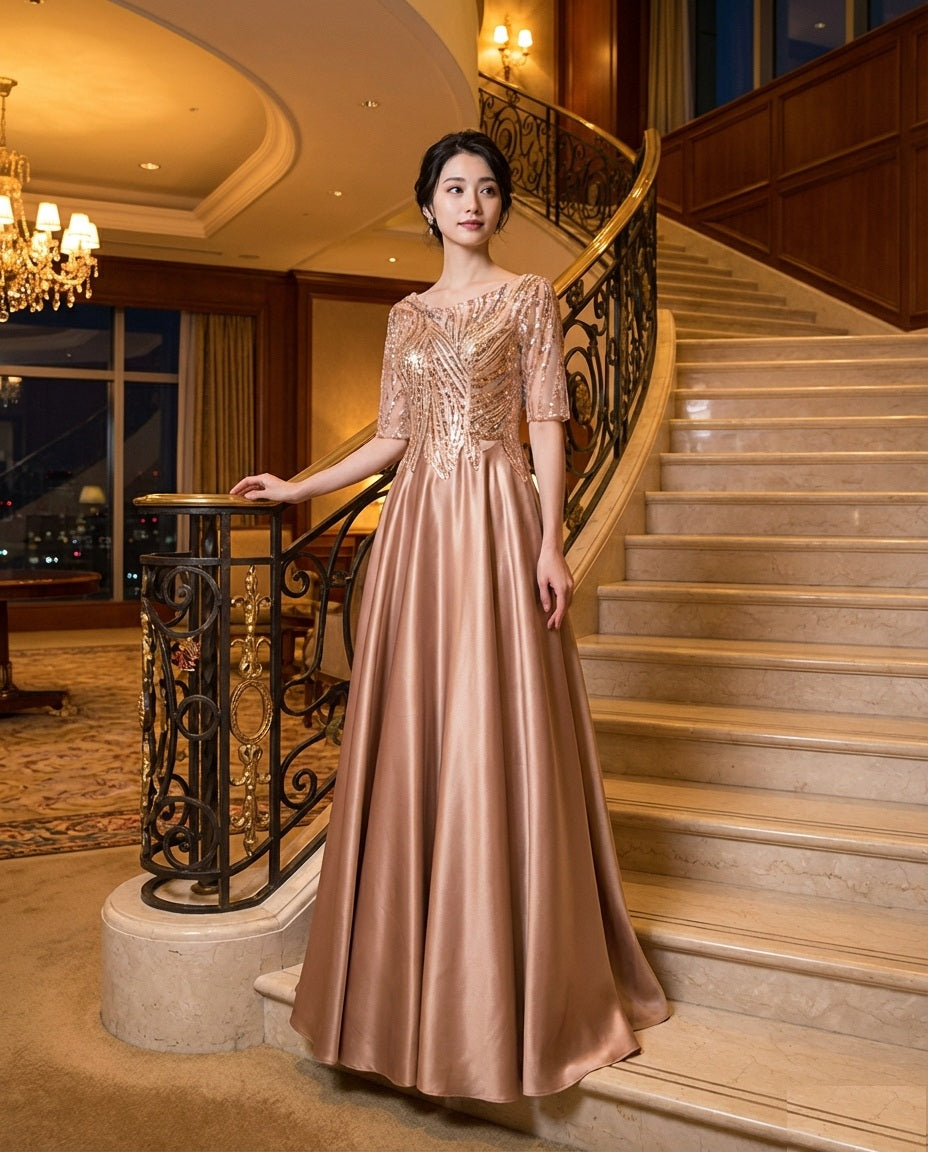 tilda Aラインドドレス ブラウン XS S M L XL XXL XXXL 即日発送 即納 結婚式 パーティードレス 体型カバー 小柄  ゆったり マタニティ ブラジャー 20代 30代 40代 50代 ブランド ワンピース シャンパン 夏 持ち運び