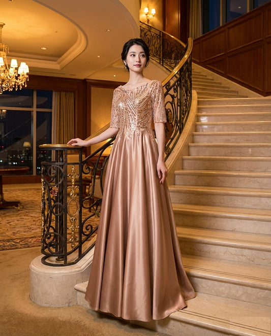 tilda Aラインドドレス ブラウン XS S M L XL XXL XXXL 即日発送 即納 結婚式 パーティードレス 体型カバー 小柄  ゆったり マタニティ ブラジャー 20代 30代 40代 50代 ブランド ワンピース シャンパン 夏 持ち運び