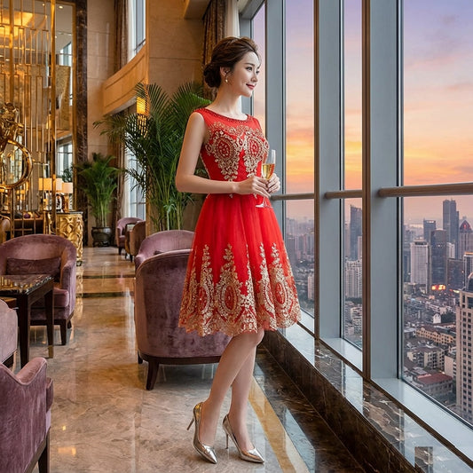 cameo Aラインドレス ベージュ レッド S M L XL XXL 即日発送 即納 結婚式 パーティードレス 体型カバー 小柄  ゆったり マタニティ ブラジャー 20代 30代 40代 50代 ブランド ワンピース シャンパン 夏 持ち運び