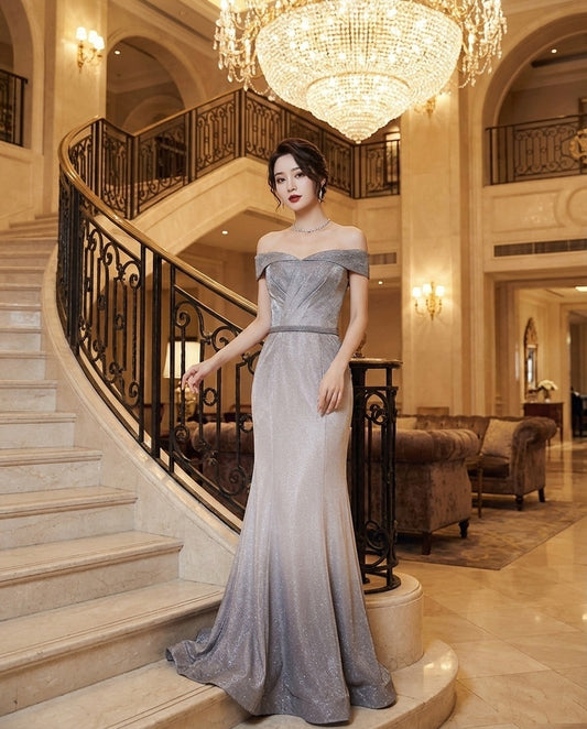 caroline マーメイドドレス グレー S M L XL 2XL 3XL 即日発送 即納 結婚式 パーティードレス 体型カバー 小柄  ゆったり マタニティ ブラジャー 20代 30代 40代 50代 ブランド ワンピース シャンパン 夏 持ち運び