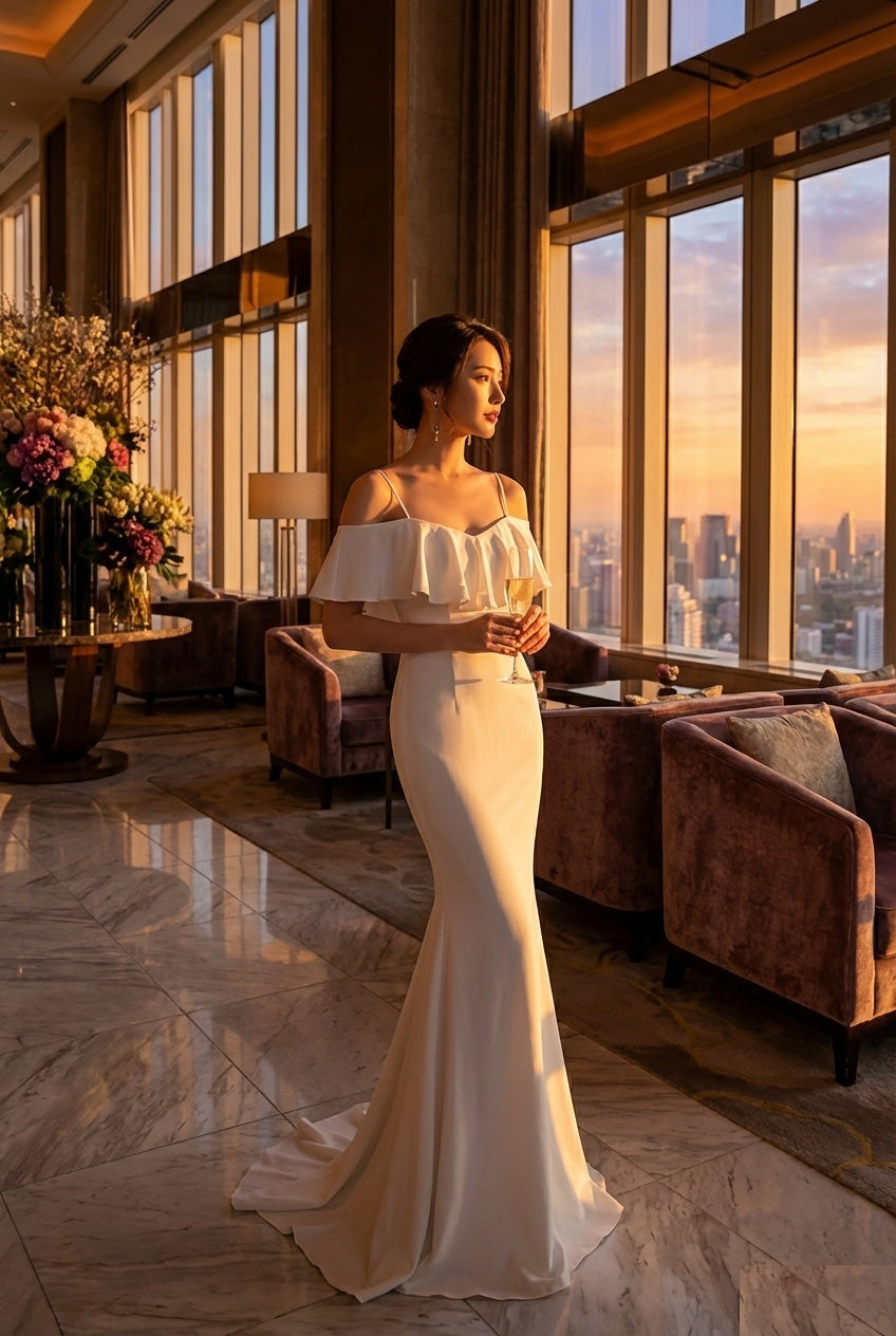 lisbeth (着丈 サイズオーダー可能) マーメイドドレス スリットドレス ロングドレス オーダーメイド 高級 サテン シルク調 ミニマルデザイン ボディライン美 立体裁断 フロントスリット 脚長効果 透明感 気品 クリーンラグジュアリー モダン空間 自然光 特別な一日 晩餐会 ガラディナー パーティー 日本人女性 凛とした佇まい 美しさ覚醒 （ホワイト）XS S M L XL XXL XXXL