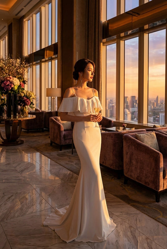 lisbeth マーメイドドレス ホワイト S M L XL XXL 即日発送 即納 結婚式 パーティードレス 体型カバー 小柄  ゆったり マタニティ ブラジャー 20代 30代 40代 50代 ブランド ワンピース シャンパン 夏 持ち運び