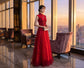 oriana ロングドレス (着丈 サイズオーダー可能) オーダーメイド Aラインドレス パーティードレス フォーマルドレス 結婚式ドレス レッドドレス ノースリーブドレス ウエスト切替 高級ドレス 華やか 大人女性 ラグジュアリーホテル 高層ラウンジ サンセットライティング 艶感素材 気品 特別な夜 （レッド）XS S M L XL XXL XXXL