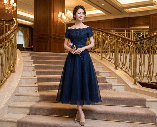 giuseppe Aラインドレス ネイビー XS S M L XL XXL 即日発送 即納 結婚式 パーティードレス 体型カバー 小柄  ゆったり マタニティ ブラジャー 20代 30代 40代 50代 ブランド ワンピース シャンパン 夏 持ち運び