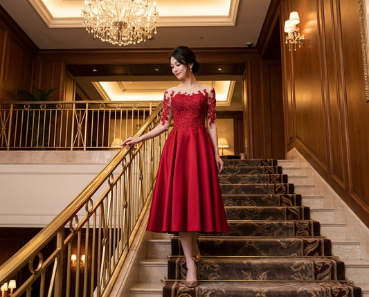 lydie Aラインドレス レッド XXS XS S M L 2XL 3XL 即日発送 即納 結婚式 パーティードレス 体型カバー 小柄  ゆったり マタニティ ブラジャー 20代 30代 40代 50代 ブランド ワンピース シャンパン 夏 持ち運び