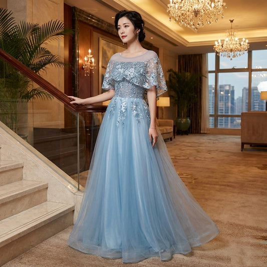 即納ドレス あす楽 escoffier Aラインドレス ネイビー パープル 水色 ピンク S M L XL XXL 即日発送 明日 届く　結婚式 大きいサイズ 演奏会 パーティードレス ロングドレス お呼ばれ ドレス ワンピース 二次会 発表会 母親 フォーマルドレス 袖あり フォーマル パーティー 披露宴 同窓会 アフタヌーン ドレス ママ ドレス ミセス 七分袖 洋装 長袖 マザーズ ドレス 演奏会用 ドレス レディース Aライン