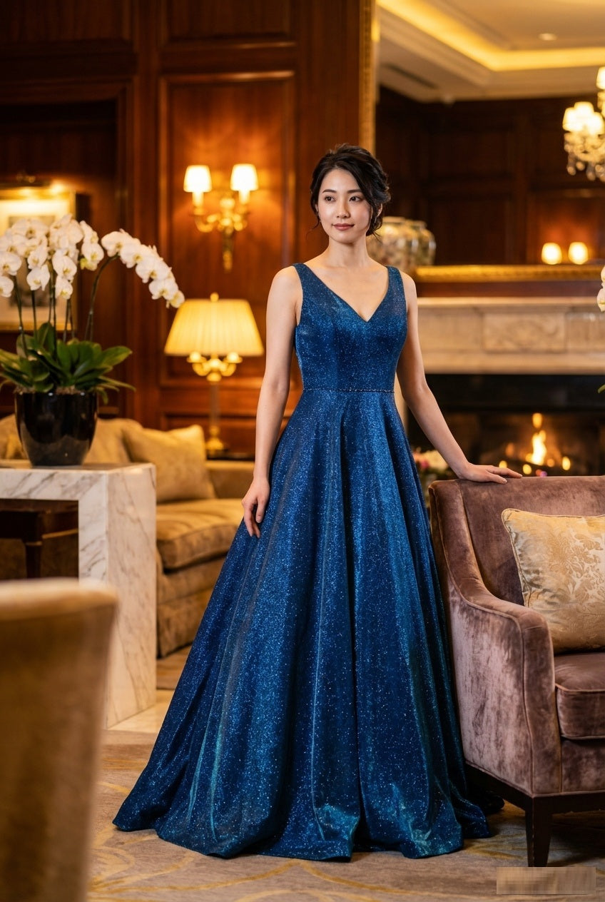 apolinar Aラインドレス ブルー シルバー S M L XL XXL 即日発送 即納 結婚式 パーティードレス 体型カバー 小柄  ゆったり マタニティ ブラジャー 20代 30代 40代 50代 ブランド ワンピース シャンパン 夏 持ち運び