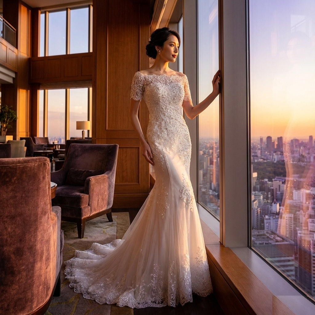 elenore (着丈 サイズオーダー可能) オーダーメイド ロングドレス マーメイドドレス ホワイトドレス レースドレス ラグジュアリー フォーマル 高級素材 フィットアンドフレア 曲線美 体型補整 優雅 大人の余裕 ナチュラルライティング 正統派 結婚式 披露宴 演奏会 二次会 パーティー 高級感 特別な一日 日本人女性 （ホワイト）XS S M L XL XXL XXXL