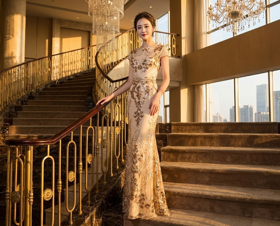 lepape マーメイドドレス ゴールド S M L XL XXL 即日発送 即納 即日発送 即納 結婚式 パーティードレス 体型カバー 小柄  ゆったり マタニティ ブラジャー 20代 30代 40代 50代 ブランド ワンピース シャンパン 夏 持ち運び