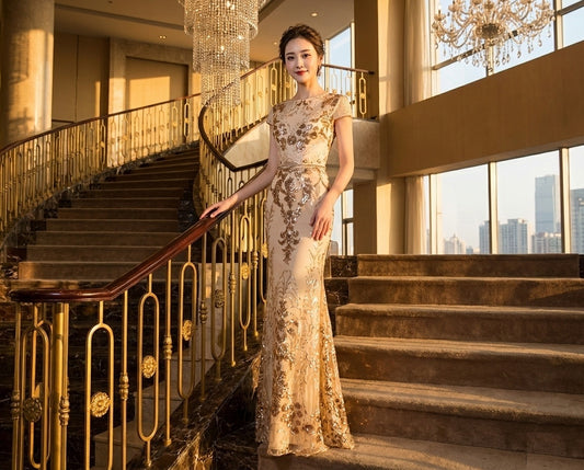 lepape マーメイドドレス ゴールド S M L XL XXL 即日発送 即納 即日発送 即納 結婚式 パーティードレス 体型カバー 小柄  ゆったり マタニティ ブラジャー 20代 30代 40代 50代 ブランド ワンピース シャンパン 夏 持ち運び