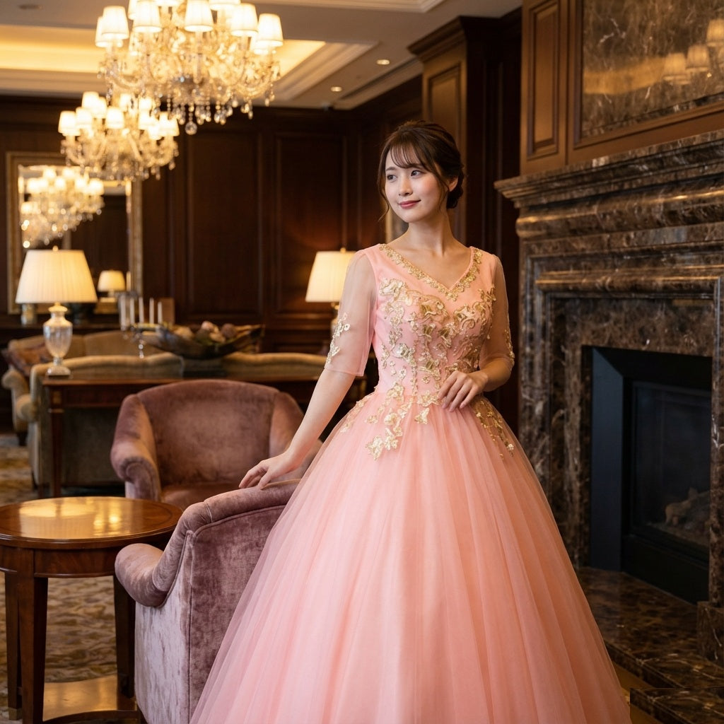 violetta Aラインドレス ピンク S M L XL XXL XXXL 結婚式 大きいサイズ 演奏会 パーティードレス ロングドレス お呼ばれ ドレス ワンピース 二次会 発表会 母親 フォーマルドレス 袖あり フォーマル パーティー 披露宴 同窓会 アフタヌーン ドレス ママ ドレス ミセス 七分袖 洋装 長袖 マザーズ ドレス 演奏会用 ドレス レディース Aライン