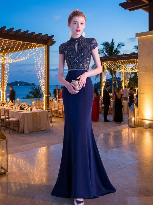 3-hfdd5navy ロングドレス イブニングドレス カラードレス ブライズメイド   マーメイドドレス ステージドレス お急ぎ 演奏会 大きいサイズ 結婚式二次会  お呼ばれ 結婚式 発表会 ロング丈 即日発送 上品  ピアノ発表会