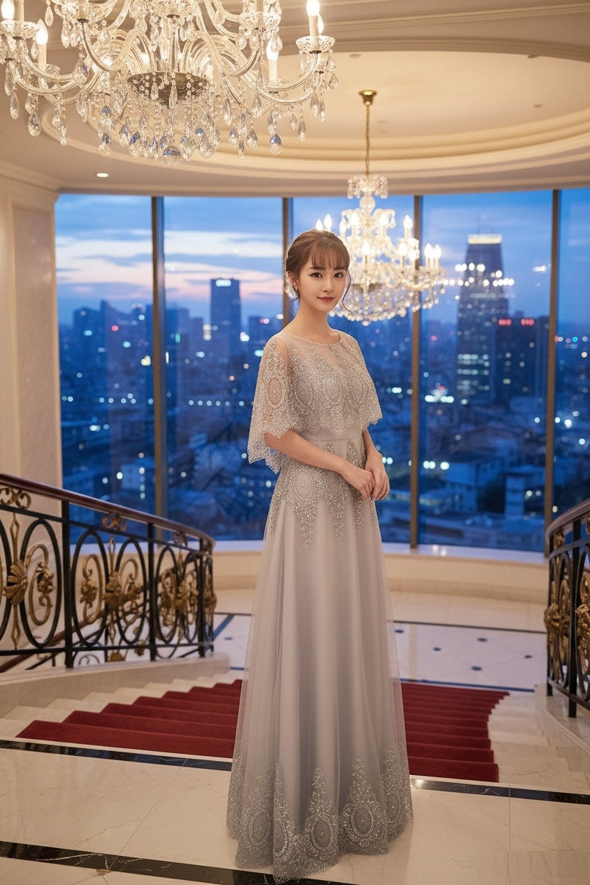 (松本様) gervais Aラインドレス グレー XS S M L XL XXL XXXL 即日発送 即納 結婚式 パーティードレス 体型カバー 小柄  ゆったり マタニティ ブラジャー 20代 30代 40代 50代 ブランド ワンピース シャンパン 夏 持ち運び