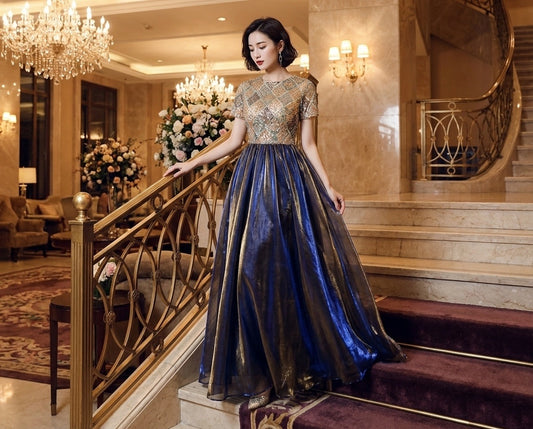 anitan Aラインドレス ネイビー XS S M L XL XXL 即日発送 即納 結婚式 パーティードレス 体型カバー 小柄  ゆったり マタニティ ブラジャー 20代 30代 40代 50代 ブランド ワンピース シャンパン 夏 持ち運び