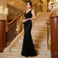 roger マーメイドドレス (着丈 サイズオーダー可能) オーダーメイド ロングドレス 高級ドレス パーティードレス フォーマルドレス ブラックドレス ノースリーブドレス スパンコールドレス 美シルエット 気品 透明感 日本人女性 ホテル大階段 夜の照明 シャンデリア映え 主役級 楽天市場人気 結婚式 演奏会 ガラパーティー 特別な夜 （ブラック）XS S M L XL XXL XXXL