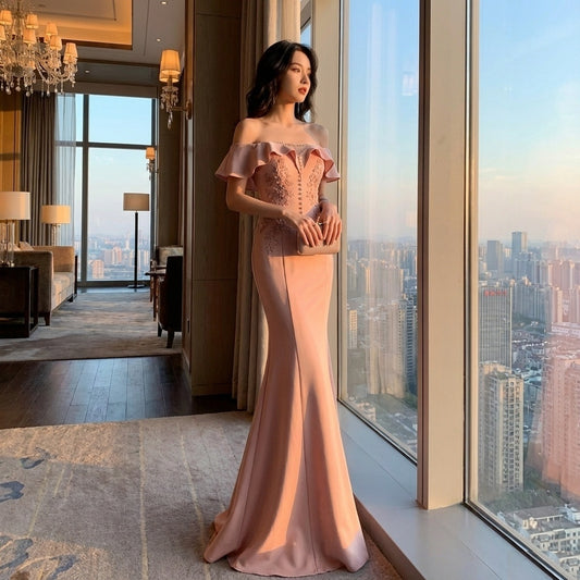 即納ドレス あす楽 amaya マーメイドドレス ピンク XS S M L XL XXL 即日発送 明日 届く　結婚式 大きいサイズ 演奏会 パーティードレス ロングドレス お呼ばれ ドレス ワンピース 二次会 発表会 母親 フォーマルドレス 袖あり フォーマル パーティー 披露宴 同窓会 アフタヌーン ドレス ママ ドレス ミセス 七分袖 洋装 長袖 マザーズ ドレス 演奏会用 ドレス レディース Aライン