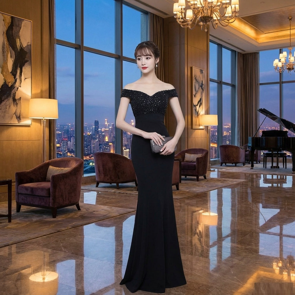 louise マーメイドドレス ブラック レッド ブルー S M L XL XXL 即日発送 即納 結婚式 パーティードレス 体型カバー 小柄  ゆったり マタニティ ブラジャー 20代 30代 40代 50代 ブランド ワンピース シャンパン 夏 持ち運び