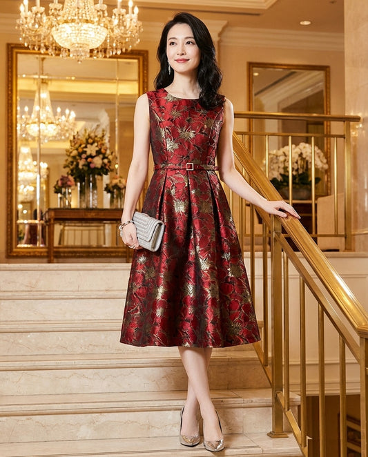 即納ドレス あす楽 felicity Aラインドレス レッド グリーン S M L XL 2XL 3XL 即日発送 明日 届く　結婚式 大きいサイズ 演奏会 パーティードレス ロングドレス お呼ばれ ドレス ワンピース 二次会 発表会 母親 フォーマルドレス 袖あり フォーマル パーティー 披露宴 同窓会 アフタヌーン ドレス ママ ドレス ミセス 七分袖 洋装 長袖 マザーズ ドレス 演奏会用 ドレス レディース Aライン