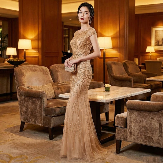 豪華オールビジュードレス antonio マーメイドドレス ゴールド S M L XL XXL 即日発送 即納 結婚式 パーティードレス 体型カバー 小柄  ゆったり マタニティ ブラジャー 20代 30代 40代 50代 ブランド ワンピース シャンパン 夏 持ち運び