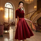 dagn (着丈 サイズオーダー可能) オーダーメイド Aラインドレス ロングドレス レッドドレス ノースリーブドレス フォーマルドレス 上質素材 ディープレッド ボリュームスカート フレアシルエット クラシック階段 建築美 自然光 気品 主役級 華やぎ 大人女性 正装 結婚式 披露宴 演奏会 晩餐会 パーティー 高級感 日本人女性向け （レッド）XS S M L XL XXL XXXL