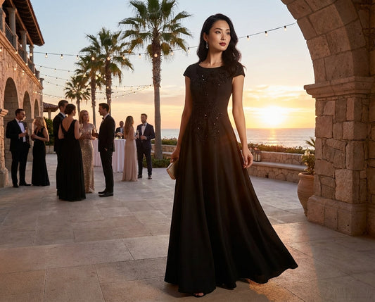 Sara オーダーメイド ロングドレス ノースリーブ Aライン ビジュー 晩餐会 静かな美しさ 特別の一日 （ブラック）