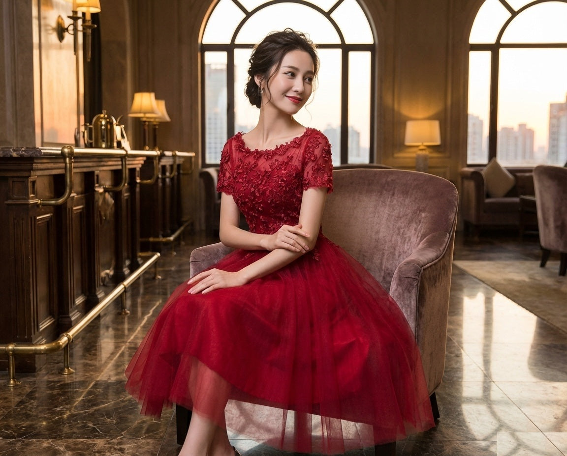 即納ドレス あす楽 lada Aラインドレス レッド XS S M L XL 2XL 3XL  即日発送 明日 届く 即日発送 即納 結婚式 パーティードレス 体型カバー 小柄  ゆったり マタニティ ブラジャー 20代 30代 40代 50代 ブランド ワンピース シャンパン 夏 持ち運び