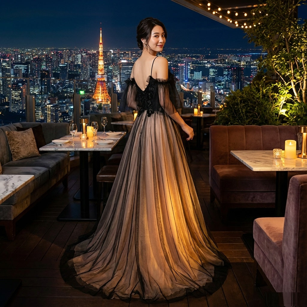 quinn （着丈 サイズオーダー可能） オーダーメイド ロングドレス Aラインドレス ノースリーブドレス ブラック ゴールドドレス ビジュードレス チュールドレス フォーマルドレス 高級ドレス 上質素材 華やぎ 気品 女神ライン 大人女性 美シルエット 体型補整 ホテルラウンジ 夜景 映える装い 結婚式 二次会 演奏会 特別な夜 ラグジュアリー （ブラック）XS S M L XL XXL XXXL